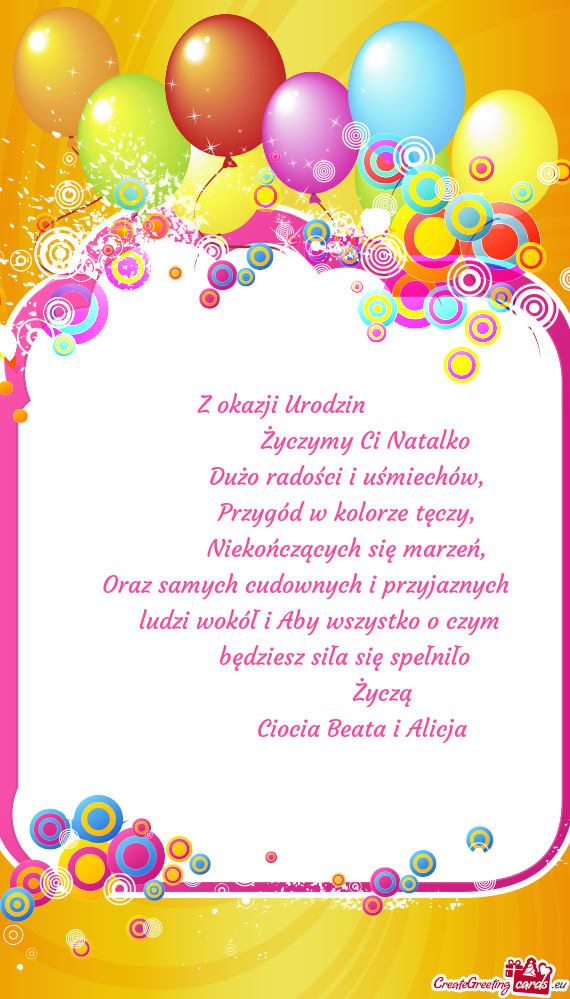 Życzymy Ci Natalko