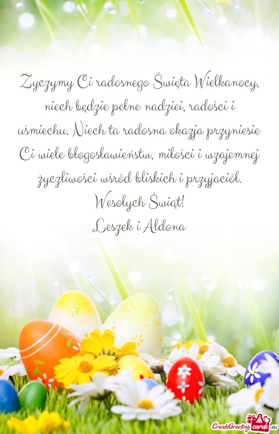 Życzymy Ci radosnego Święta Wielkanocy, niech będzie pełne nadziei, radości i uśmiechu. Niech