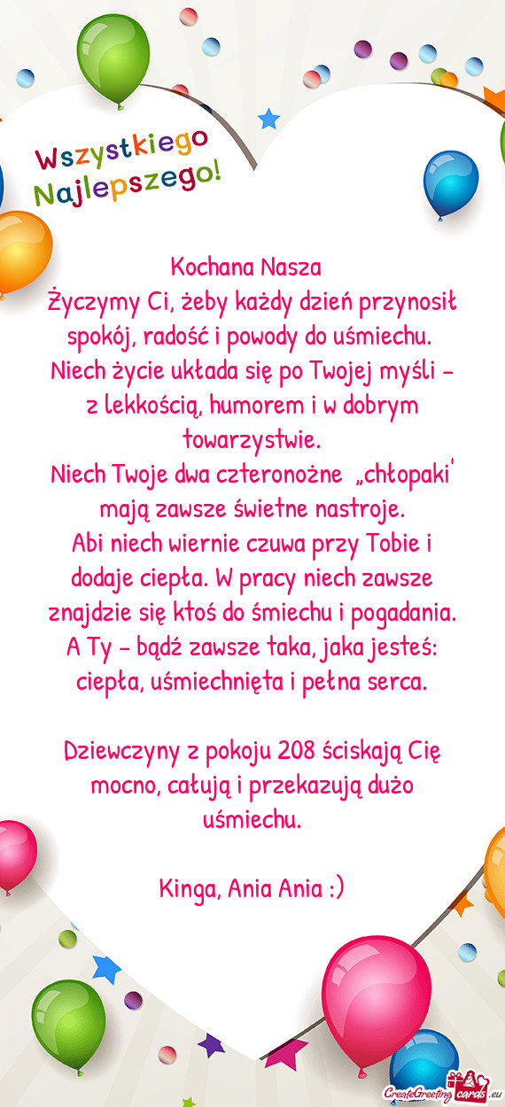 Życzymy Ci, żeby każdy dzień przynosił spokój, radość i powody do uśmiechu