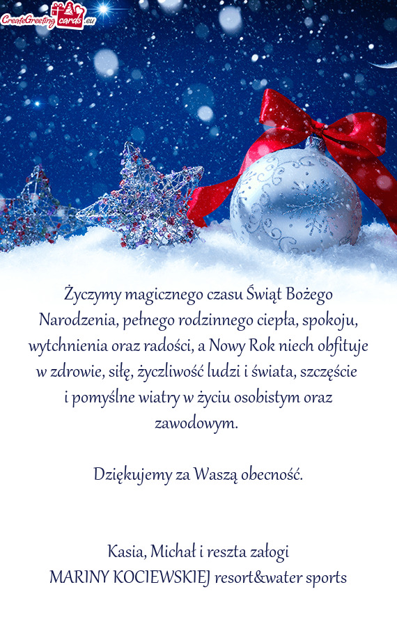 Życzymy magicznego czasu Świąt Bożego Narodzenia, pełnego rodzinnego ciepła, spokoju, wytchnie
