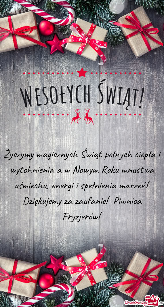 Życzymy magicznych Świąt pełnych ciepła i wytchnienia a w Nowym Roku mnustwa uśmiechu, energi