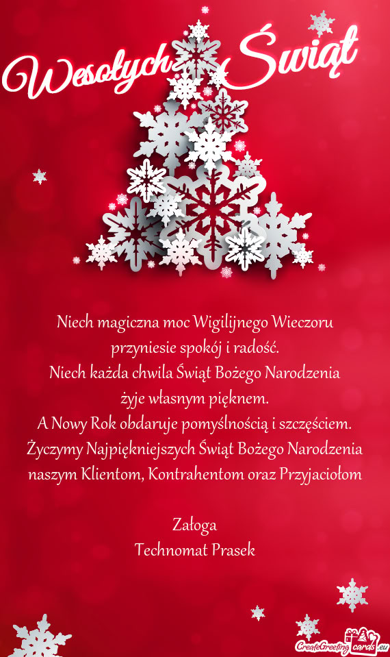 Życzymy Najpiękniejszych Świąt Bożego Narodzenia naszym Klientom, Kontrahentom oraz Przyjacioł