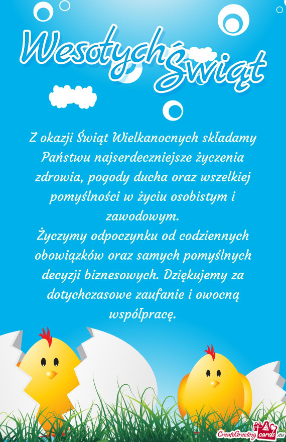 Życzymy odpoczynku od codziennych obowiązków oraz samych pomyślnych decyzji biznesowych. Dzięku