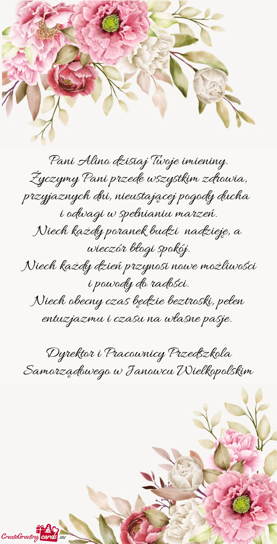 Życzymy Pani przede wszystkim zdrowia, przyjaznych dni, nieustającej pogody ducha