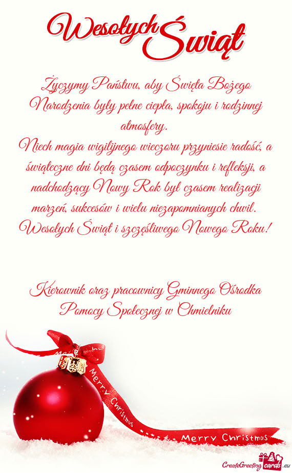 Życzymy Państwu, aby Święta Bożego Narodzenia były pełne ciepła, spokoju i rodzinnej atmosfe