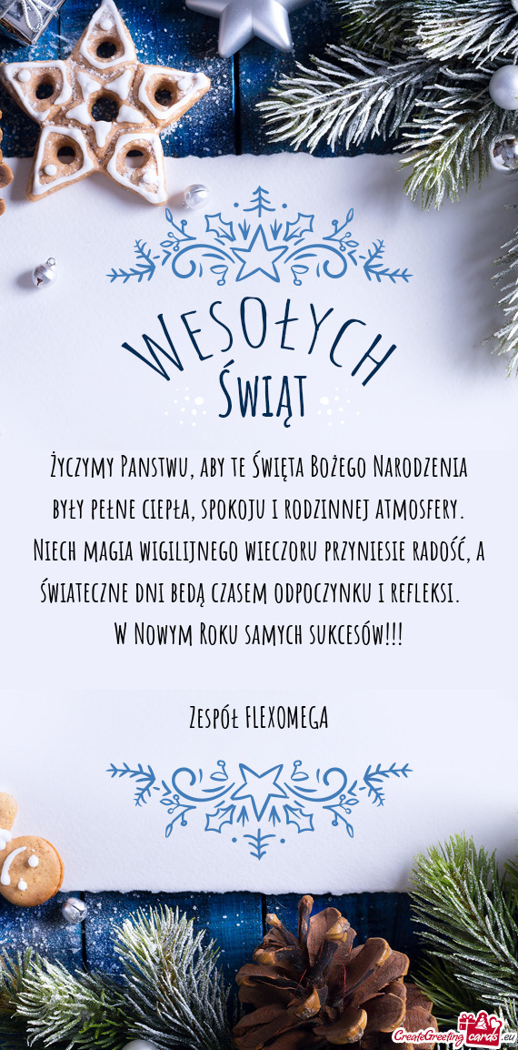 Życzymy Panstwu, aby te Święta Bożego Narodzenia były pełne ciepła, spokoju i rodzinnej atmos