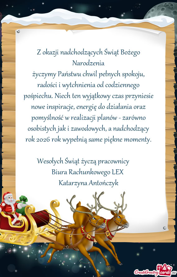 Życzymy Państwu chwil pełnych spokoju, radości i wytchnienia od codziennego pośpiechu. Niech te