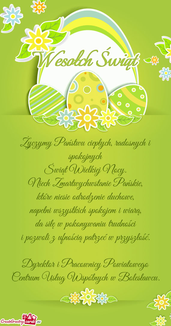 Życzymy Państwu ciepłych, radosnych i spokojnych  Świąt Wielkiej Nocy.