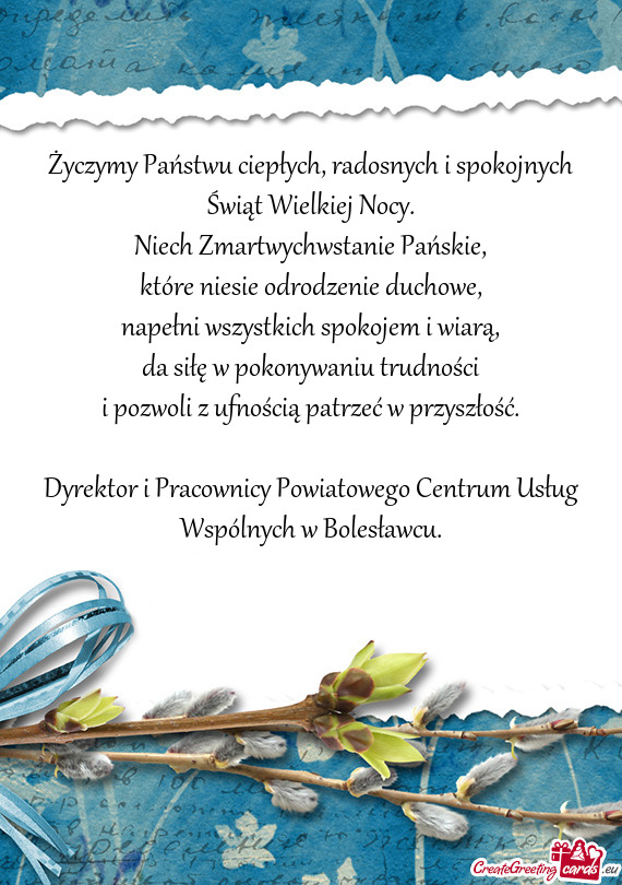 Życzymy Państwu ciepłych, radosnych i spokojnych  Świąt Wielkiej Nocy.