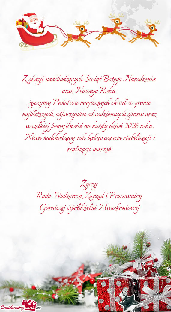 Życzymy Państwu magicznych chwil w gronie najbliższych, odpoczynku od codziennych spraw oraz wsze