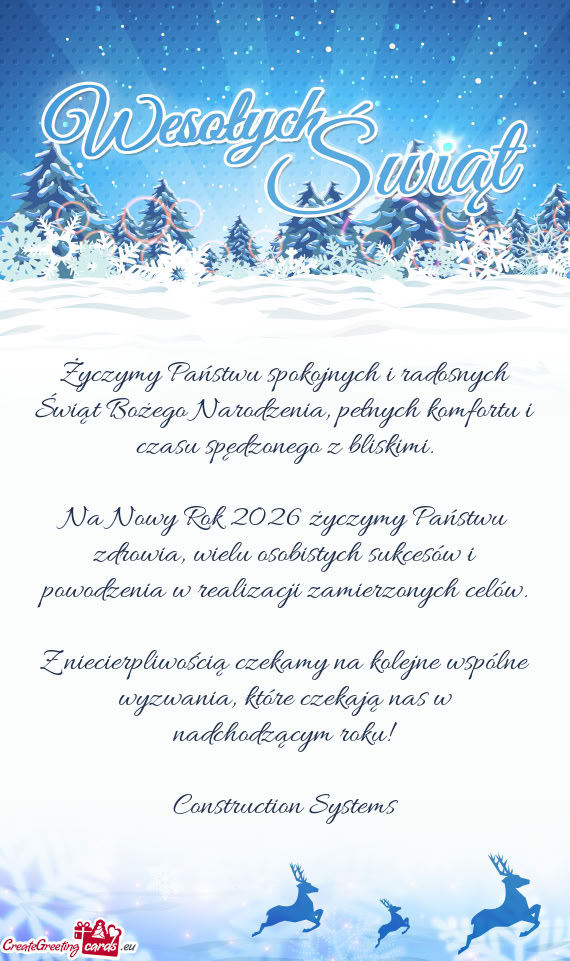 Życzymy Państwu spokojnych i radosnych Świąt Bożego Narodzenia, pełnych komfortu i czasu spęd