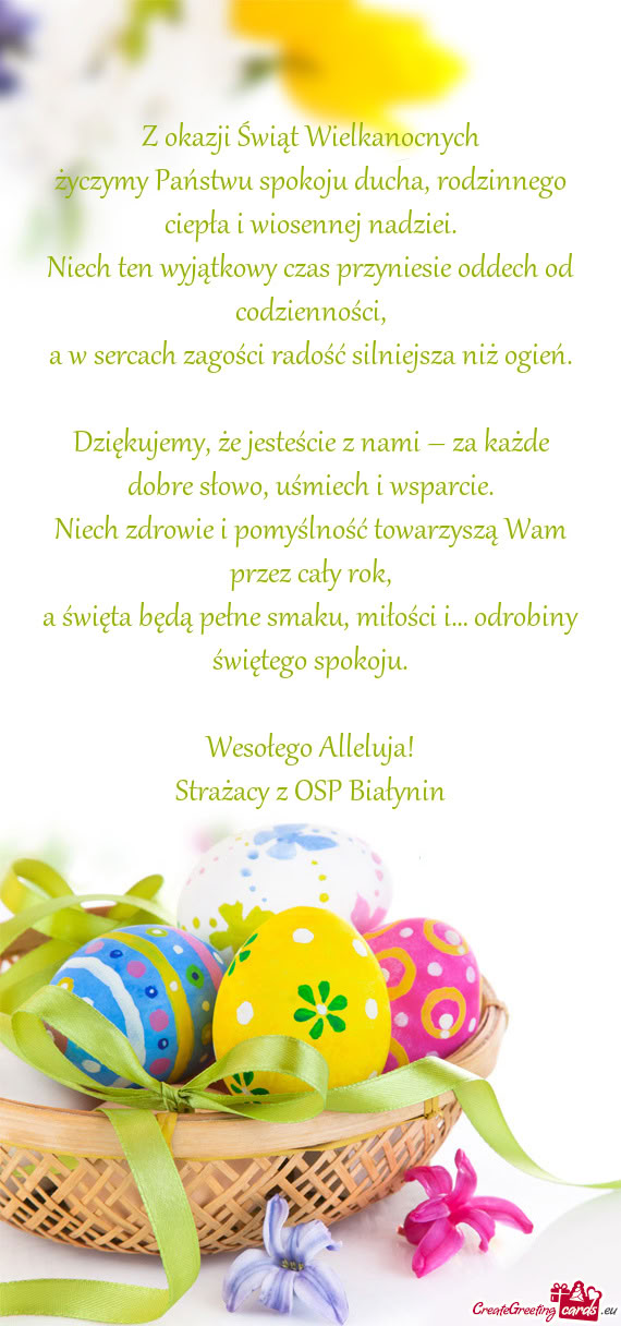 Życzymy Państwu spokoju ducha, rodzinnego ciepła i wiosennej nadziei