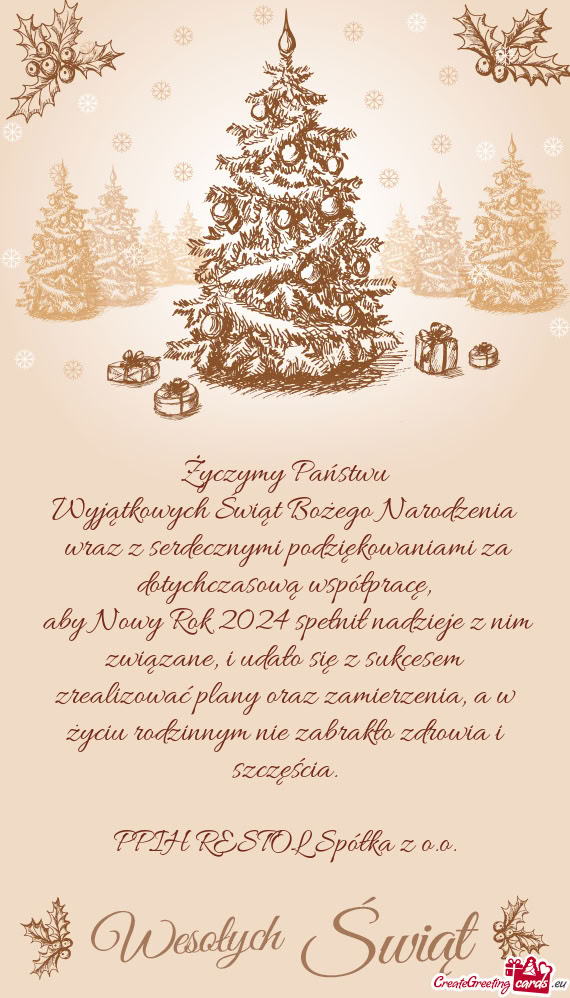 Życzymy Państwu Wyjątkowych Świąt Bożego Narodzenia wraz z serdecznymi podziękowaniami za