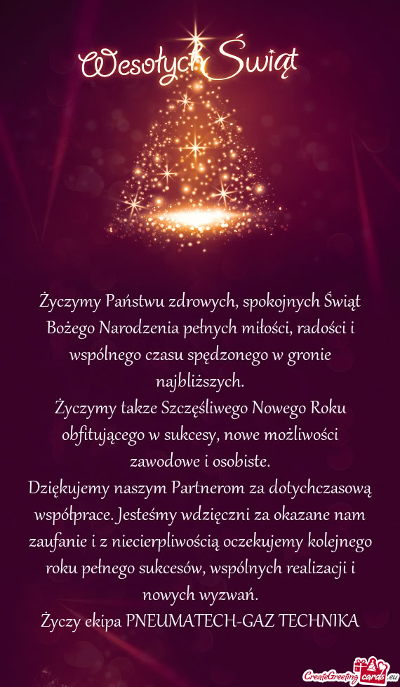 Życzymy Państwu zdrowych, spokojnych Świąt Bożego Narodzenia pełnych miłości, radości i wsp