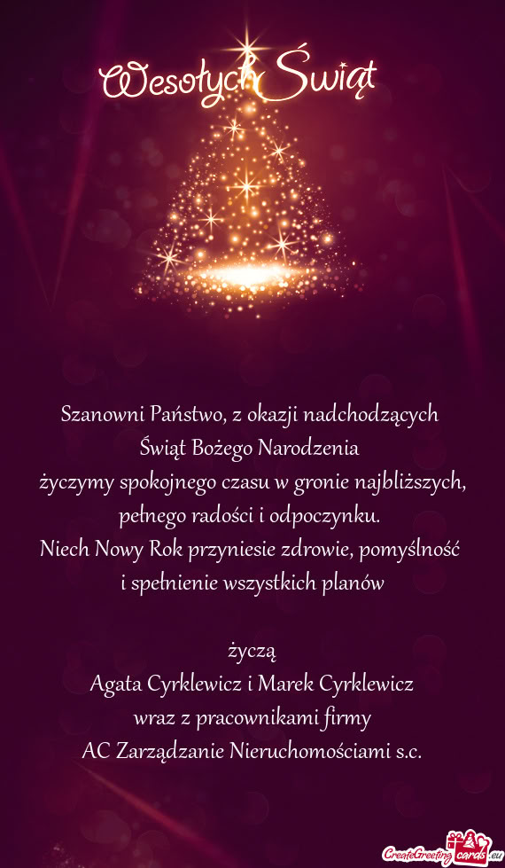 Życzymy spokojnego czasu w gronie najbliższych, pełnego radości i odpoczynku