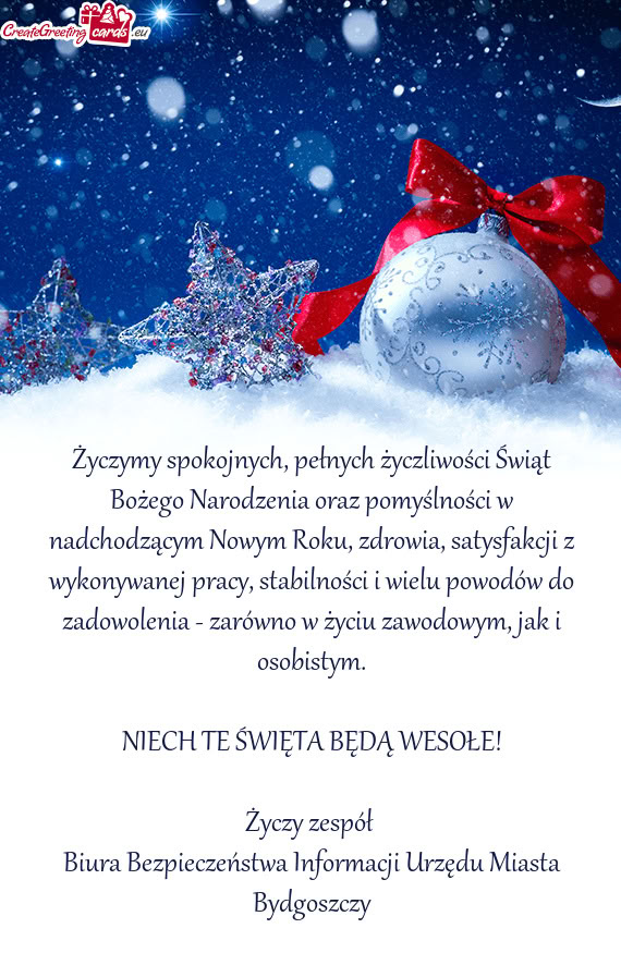 Życzymy spokojnych, pełnych życzliwości Świąt Bożego Narodzenia oraz pomyślności w nadchodz