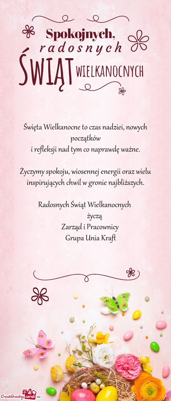 Życzymy spokoju, wiosennej energii oraz wielu inspirujących chwil w gronie najbliższych