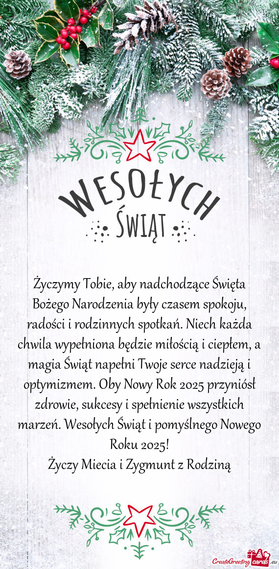 Życzymy Tobie, aby nadchodzące Święta Bożego Narodzenia były czasem spokoju, radości i rodzin