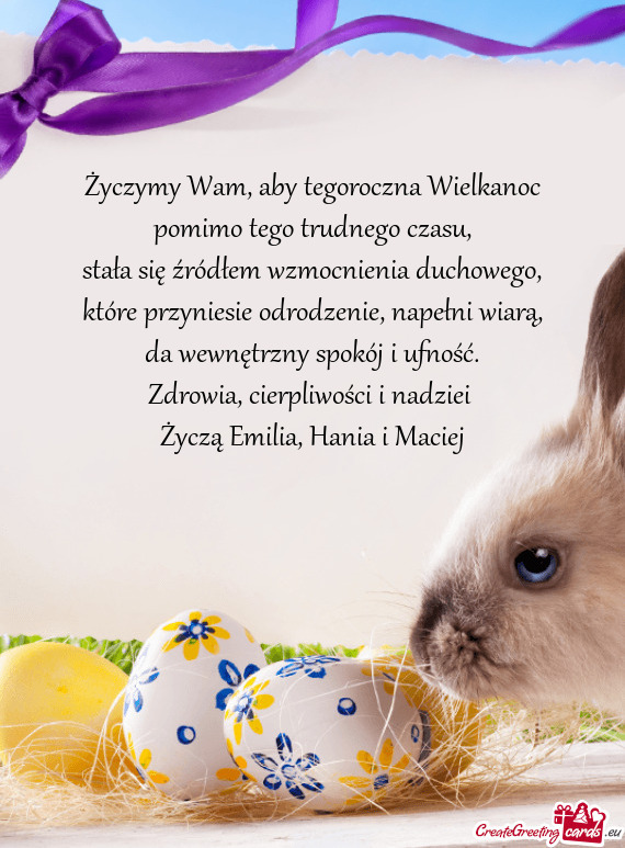 Życzymy Wam, aby tegoroczna Wielkanoc
