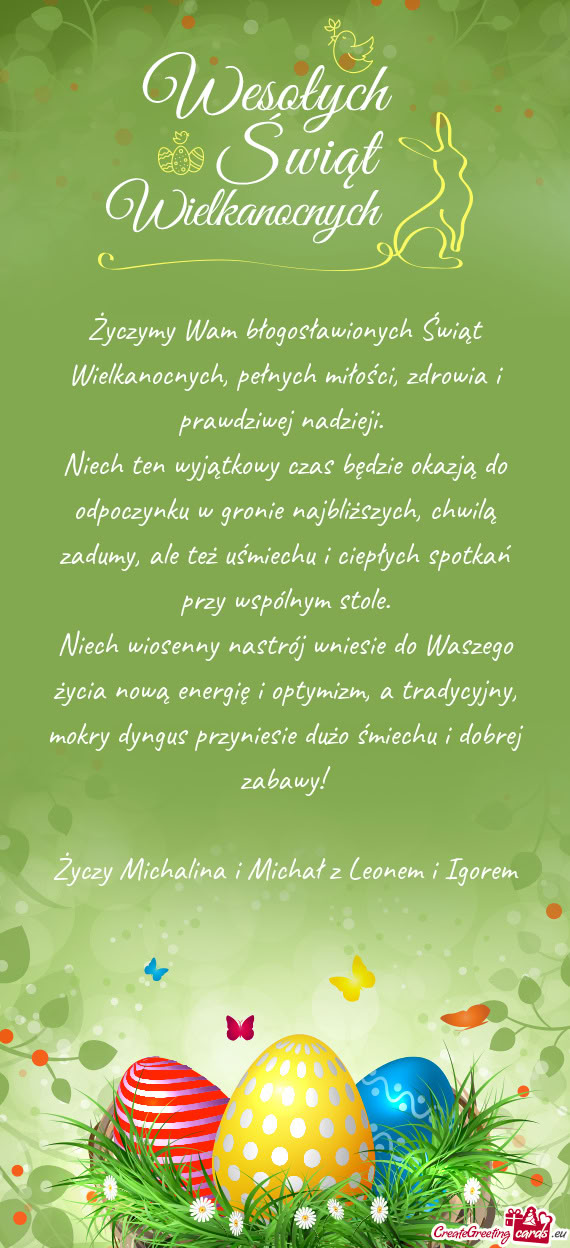Życzymy Wam błogosławionych Świąt Wielkanocnych, pełnych miłości, zdrowia i prawdziwej nadzi
