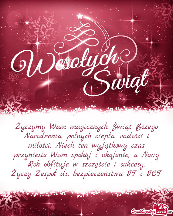 Życzymy Wam magicznych Świąt Bożego Narodzenia, pełnych ciepła, radości
