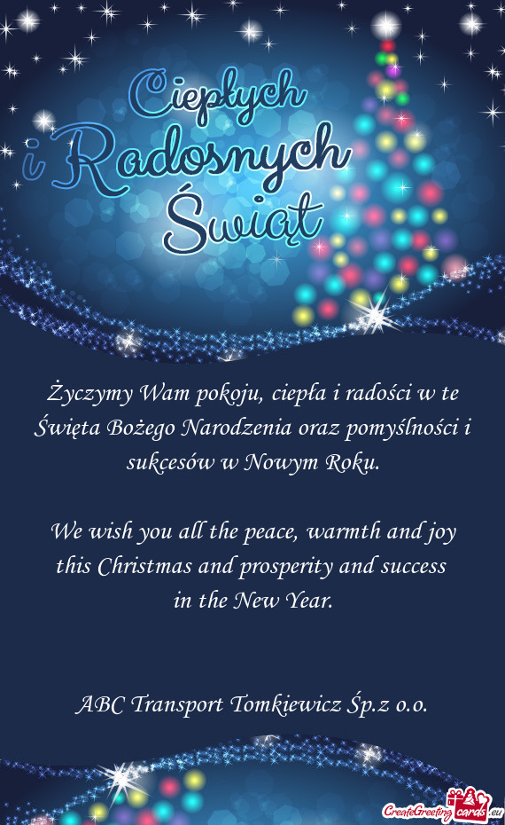 Życzymy Wam pokoju, ciepła i radości w te Święta Bożego Narodzenia oraz pomyślności i sukces