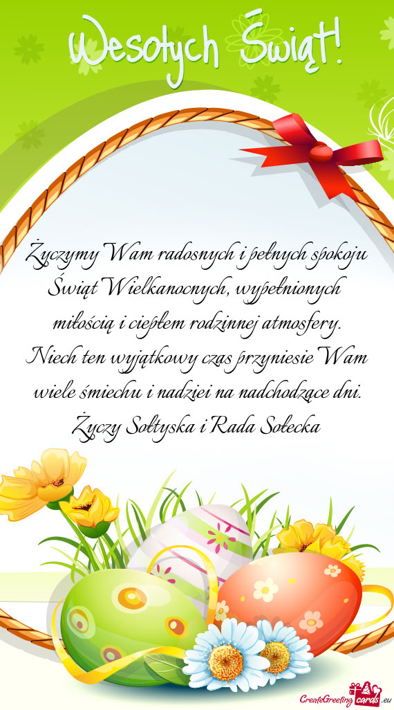 Życzymy Wam radosnych i pełnych spokoju Świąt Wielkanocnych, wypełnionych miłością i ciepłe