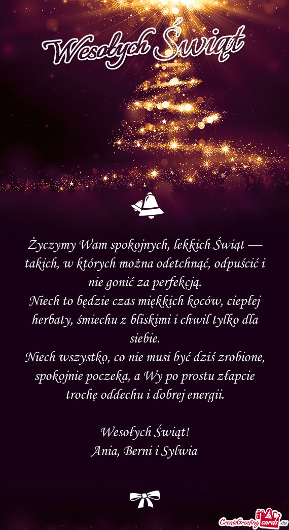 Życzymy Wam spokojnych, lekkich Świąt — takich, w których można odetchnąć, odpuścić i nie