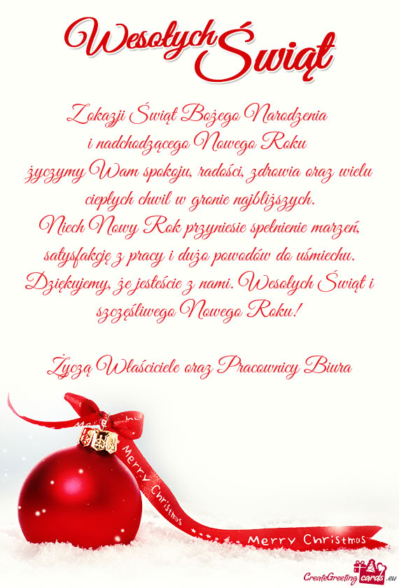 Życzymy Wam spokoju, radości, zdrowia oraz wielu ciepłych chwil w gronie najbliższych