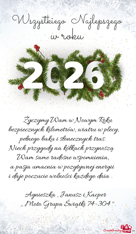 Życzymy Wam w Nowym Roku bezpiecznych kilometrów, wiatru w plecy,   pełnego baku i słon