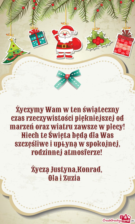 Życzymy Wam w ten świąteczny czas rzeczywistości piękniejszej od marzeń oraz wiatru zawsze w p