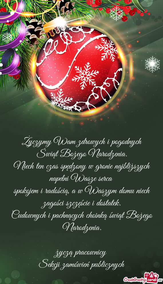 Życzymy Wam zdrowych i pogodnych Świąt Bożego Narodzenia.  Niech ten czas