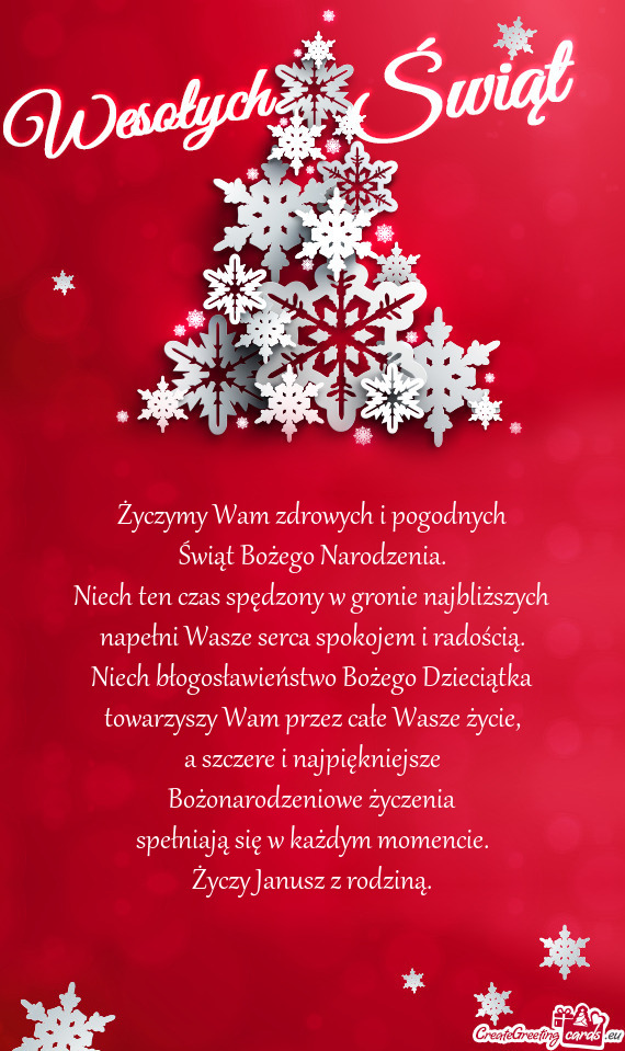 Życzymy Wam zdrowych i pogodnych  Świąt Bożego Narodzenia.  Niech ten czas