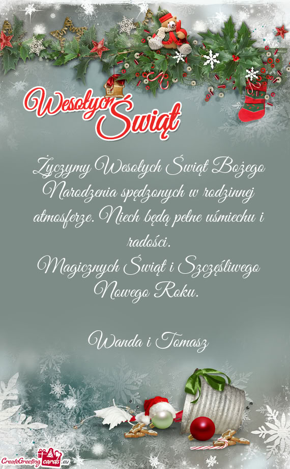 Życzymy Wesołych Świąt Bożego Narodzenia spędzonych w rodzinnej atmosferze. Niech będą pełn