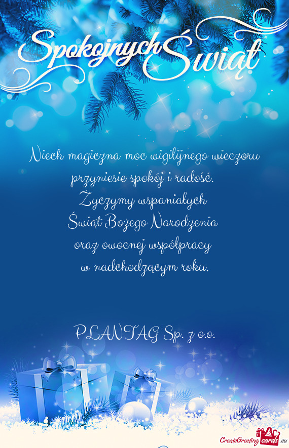 Życzymy wspaniałych Świąt Bożego Narodzenia oraz owocnej współpracy w nadchodzącym