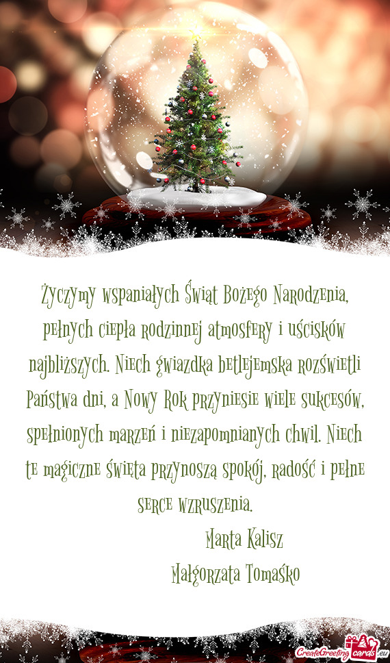 Życzymy wspaniałych Świąt Bożego Narodzenia, pełnych ciepła rodzinnej atmosfery i uścisków