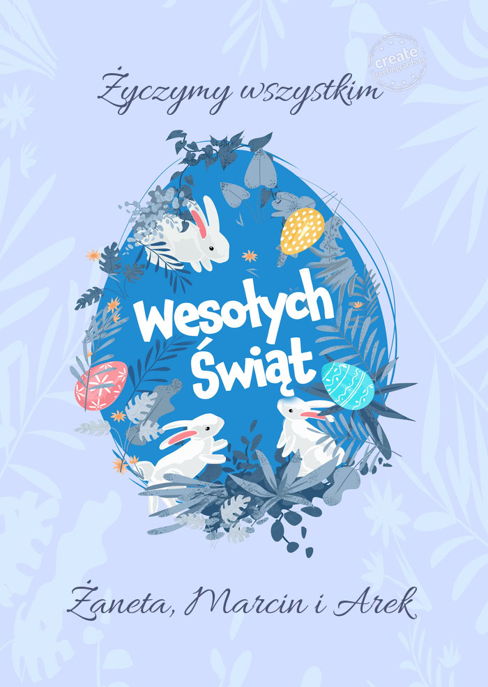 Życzymy wszystkim Wesołych Świat Wielkanocy Żaneta, Marcin i Arek