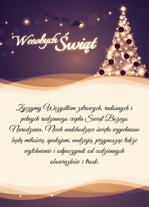 Życzymy Wszystkim zdrowych, radosnych i pełnych rodzinnego ciepła Świąt Bożego Narodzenia. Nie