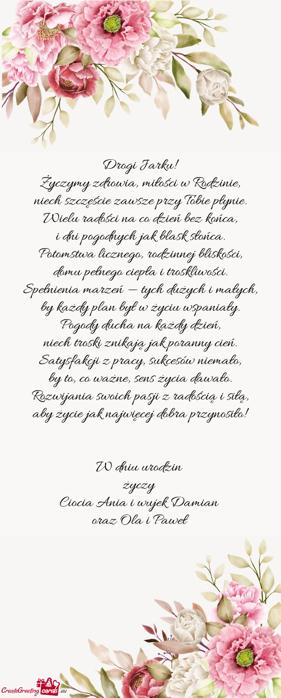 Życzymy zdrowia, miłości w Rodzinie