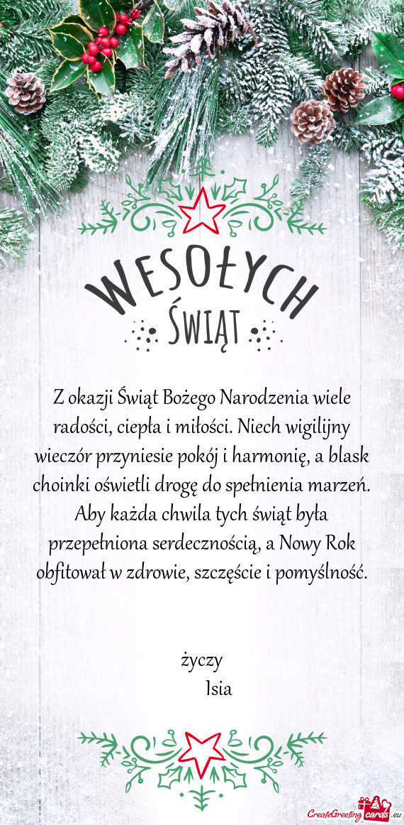 Zyniesie pokój i harmonię, a blask choinki oświetli drogę do spełnienia marzeń. Aby każda chw