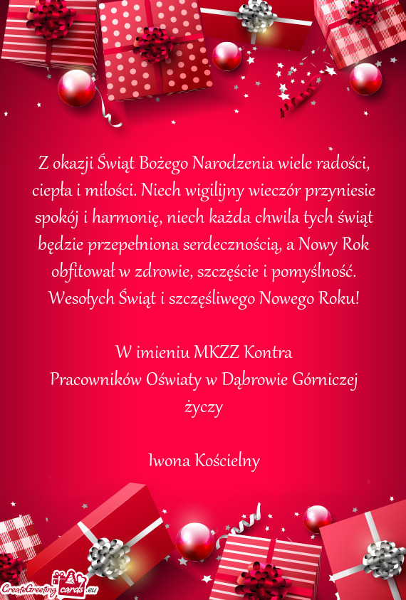 Zyniesie spokój i harmonię, niech każda chwila tych świąt będzie przepełniona serdecznością